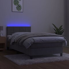 vidaXL atsperu gulta ar matraci, LED, gaiši pelēks samts, 90x200 cm цена и информация | Кровати | 220.lv