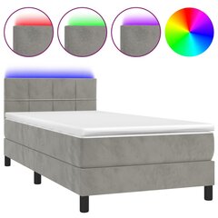 vidaXL atsperu gulta ar matraci, LED, gaiši pelēks samts, 90x200 cm cena un informācija | Gultas | 220.lv