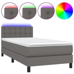 vidaXL atsperu gulta ar matraci, LED, pelēka, 90x190 cm, mākslīgā āda цена и информация | Кровати | 220.lv