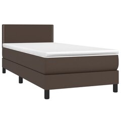 vidaXL atsperu gulta ar matraci, LED, brūna, 90x200 cm, mākslīgā āda cena un informācija | Gultas | 220.lv
