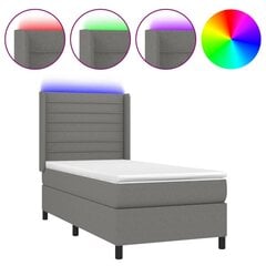 vidaXL atsperu gulta ar matraci, LED, tumši pelēks audums, 90x190 cm цена и информация | Кровати | 220.lv