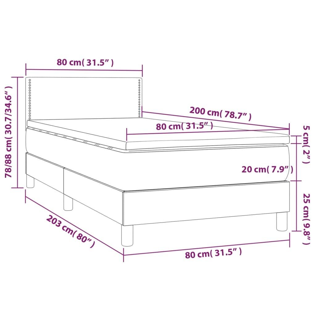 vidaXL atsperu gulta ar matraci, LED, kapučīno, 80x200cm, mākslīgā āda cena un informācija | Gultas | 220.lv