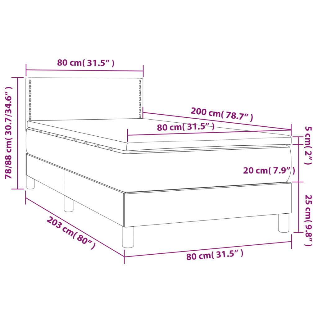 vidaXL atsperu gulta ar matraci, LED, pelēka, 80x200 cm, mākslīgā āda cena un informācija | Gultas | 220.lv