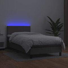 vidaXL atsperu gulta ar matraci, LED, pelēka, 80x200 cm, mākslīgā āda цена и информация | Кровати | 220.lv