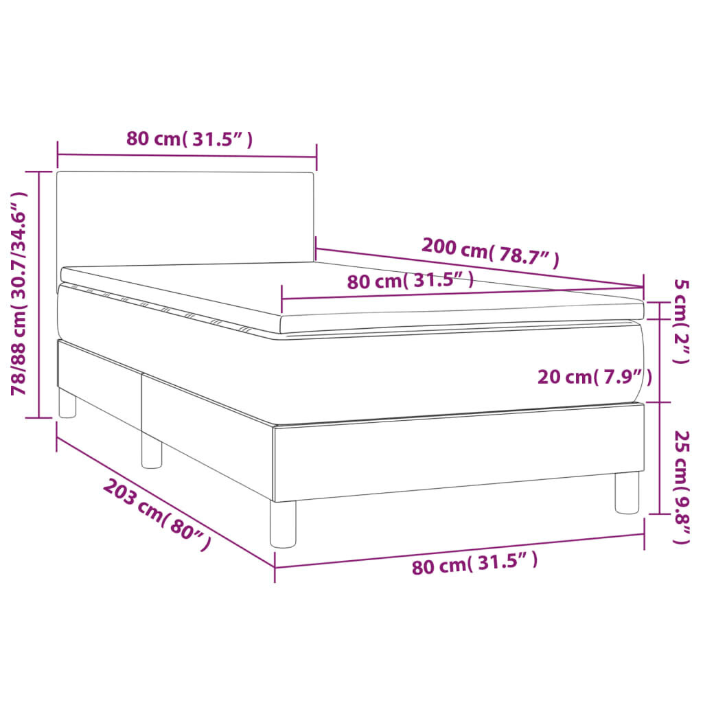 vidaXL atsperu gulta ar matraci, LED, pelēka, 80x200 cm, mākslīgā āda cena un informācija | Gultas | 220.lv