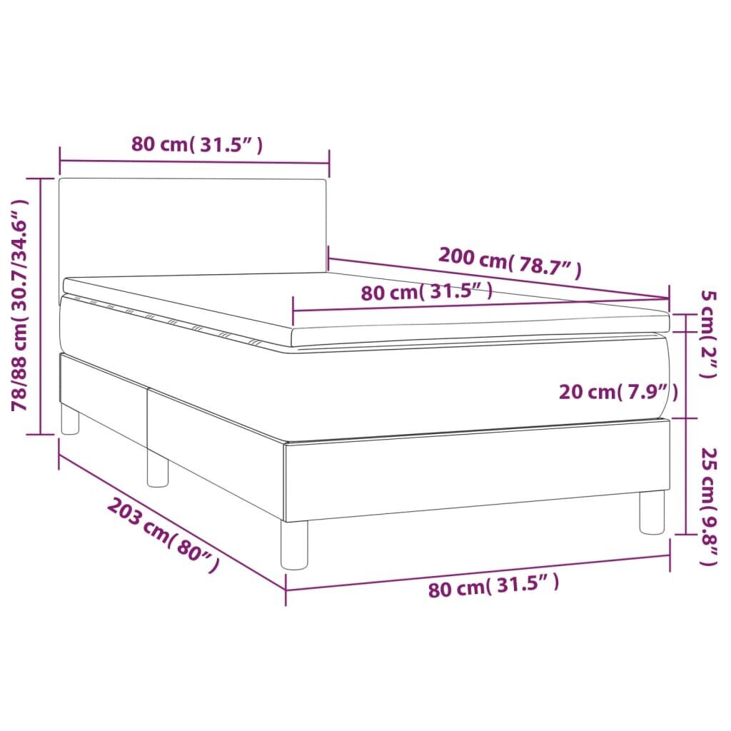 vidaXL atsperu gulta ar matraci, LED, balta, 80x200 cm, mākslīgā āda cena un informācija | Gultas | 220.lv