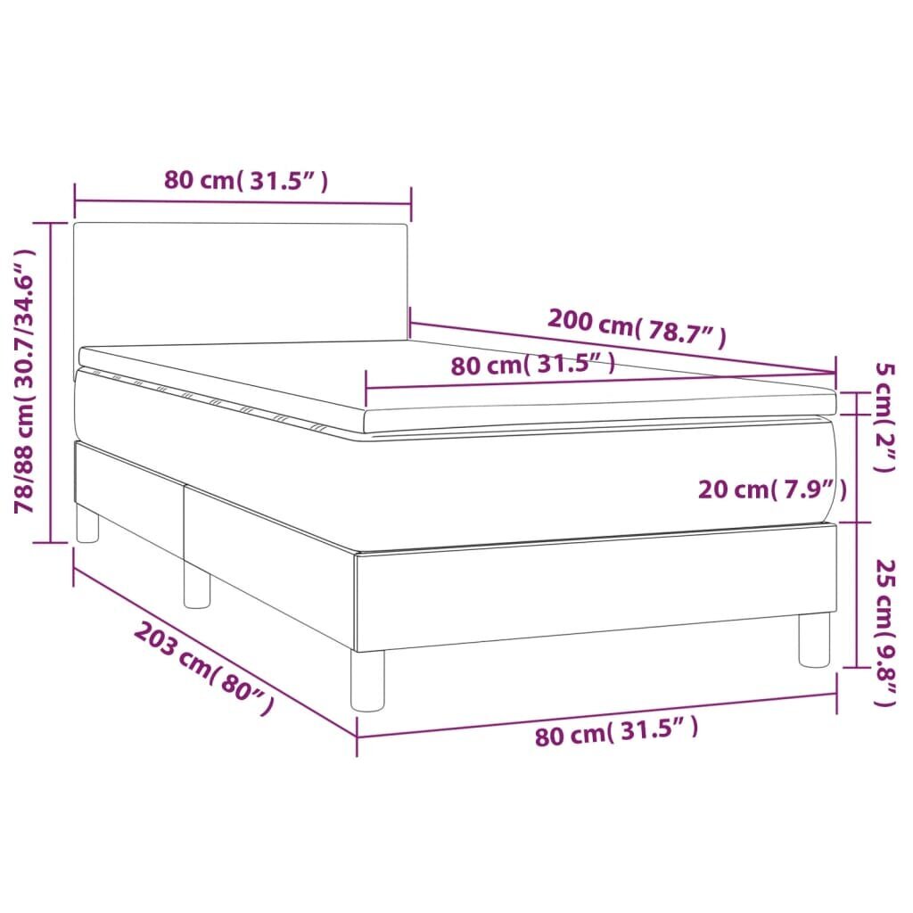 vidaXL atsperu gulta ar matraci, LED, balta, 80x200 cm, mākslīgā āda цена и информация | Gultas | 220.lv