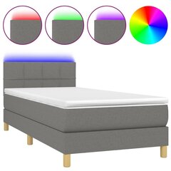 vidaXL atsperu gulta ar matraci, LED, tumši pelēks audums, 90x190 cm цена и информация | Кровати | 220.lv