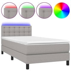 vidaXL atsperu gulta ar matraci, LED, gaiši pelēks audums, 90x200 cm цена и информация | Кровати | 220.lv