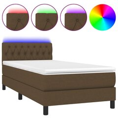 vidaXL atsperu gulta ar matraci, LED, tumši brūns audums, 90x200 cm цена и информация | Кровати | 220.lv