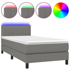 vidaXL atsperu gulta ar matraci, LED, tumši pelēks audums, 90x200 cm цена и информация | Кровати | 220.lv