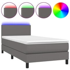 vidaXL atsperu gulta ar matraci, LED, pelēka, 100x200 cm, mākslīgā āda cena un informācija | Gultas | 220.lv