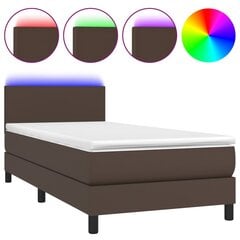 vidaXL atsperu gulta ar matraci, LED, brūna, 100x200 cm, mākslīgā āda cena un informācija | Gultas | 220.lv