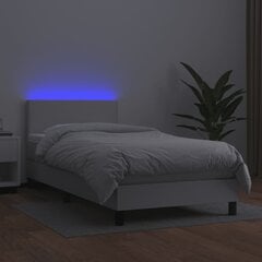 vidaXL atsperu gulta ar matraci, LED, balta, 100x200 cm, mākslīgā āda цена и информация | Кровати | 220.lv