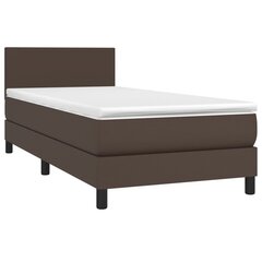 vidaXL atsperu gulta ar matraci, LED, brūna, 90x200 cm, mākslīgā āda цена и информация | Кровати | 220.lv
