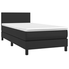 vidaXL atsperu gulta ar matraci, LED, melna, 90x200 cm, mākslīgā āda cena un informācija | Gultas | 220.lv