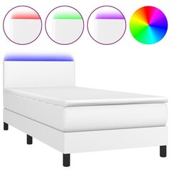 vidaXL atsperu gulta ar matraci, LED, balta, 90x190 cm, mākslīgā āda цена и информация | Кровати | 220.lv