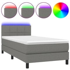 vidaXL atsperu gulta ar matraci, LED, tumši pelēks audums, 90x200 cm цена и информация | Кровати | 220.lv