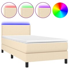 vidaXL atsperu gulta ar matraci, LED, krēmkrāsas audums, 100x200 cm цена и информация | Кровати | 220.lv