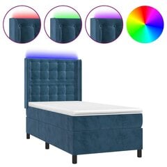 vidaXL atsperu gulta ar matraci, LED, tumši zils samts, 80x200 cm cena un informācija | Gultas | 220.lv