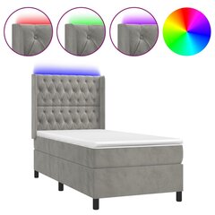 vidaXL atsperu gulta ar matraci, LED, gaiši pelēks samts, 80x200 cm цена и информация | Кровати | 220.lv