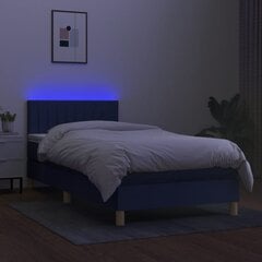 vidaXL atsperu gulta ar matraci, LED, zils audums, 90x200 cm cena un informācija | Gultas | 220.lv