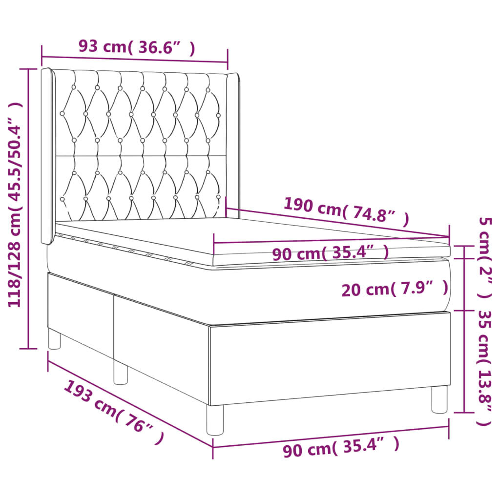 vidaXL atsperu gulta ar matraci, LED, krēmkrāsas audums, 90x190 cm цена и информация | Gultas | 220.lv