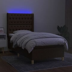 vidaXL atsperu gulta ar matraci, LED, tumši brūns audums, 90x190 cm cena un informācija | Gultas | 220.lv