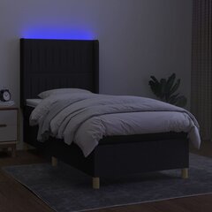 vidaXL atsperu gulta ar matraci, LED, melns audums, 90x190 cm cena un informācija | Gultas | 220.lv