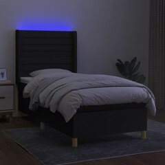 vidaXL atsperu gulta ar matraci, LED, melns audums, 100x200 cm cena un informācija | Gultas | 220.lv