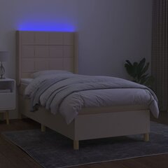 vidaXL atsperu gulta ar matraci, LED, krēmkrāsas audums, 90x200 cm цена и информация | Кровати | 220.lv