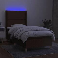 vidaXL atsperu gulta ar matraci, LED, tumši brūns audums, 100x200 cm cena un informācija | Gultas | 220.lv