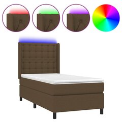 vidaXL atsperu gulta ar matraci, LED, tumši brūns audums, 90x190 cm цена и информация | Кровати | 220.lv