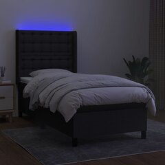 vidaXL atsperu gulta ar matraci, LED, melns audums, 90x190 cm cena un informācija | Gultas | 220.lv