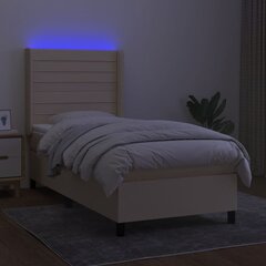 vidaXL atsperu gulta ar matraci, LED, krēmkrāsas audums, 90x190 cm цена и информация | Кровати | 220.lv