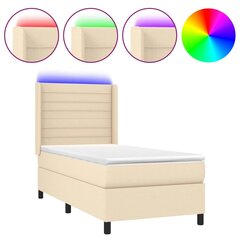 vidaXL atsperu gulta ar matraci, LED, krēmkrāsas audums, 90x190 cm цена и информация | Кровати | 220.lv