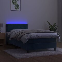 vidaXL atsperu gulta ar matraci, LED, tumši zils samts, 90x200 cm цена и информация | Кровати | 220.lv