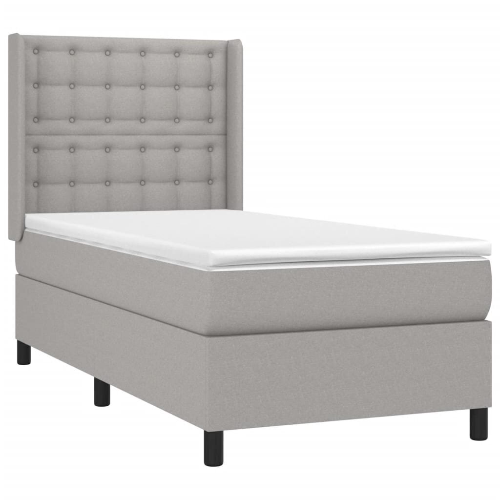 vidaXL atsperu gulta ar matraci, LED, gaiši pelēks audums, 90x200 cm цена и информация | Gultas | 220.lv