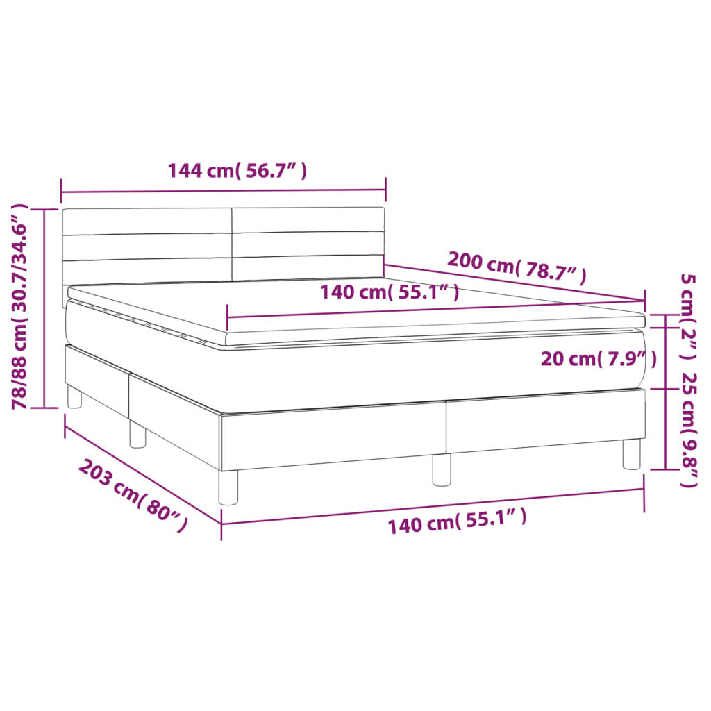 vidaXL atsperu gulta ar matraci, tumši brūna, 140x200 cm, audums cena un informācija | Gultas | 220.lv