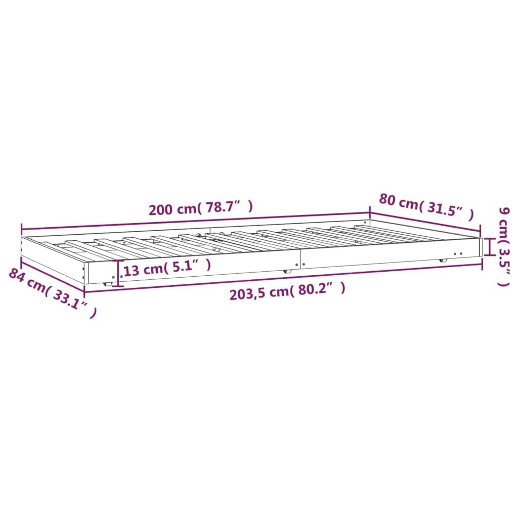 vidaXL gultas rāmis, melns, 80x200 cm, priedes masīvkoks cena un informācija | Gultas | 220.lv