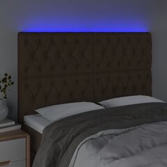 vidaXL gultas galvgalis ar LED, 144x7x118/128 cm, tumši brūns audums cena un informācija | Gultas | 220.lv