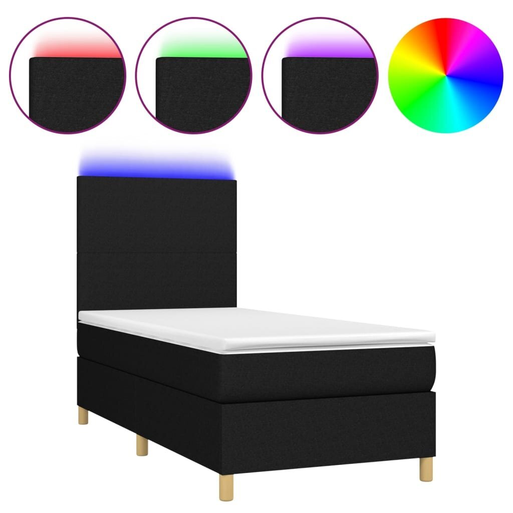 vidaXL atsperu gulta ar matraci, LED, melns audums, 90x200 cm цена и информация | Gultas | 220.lv