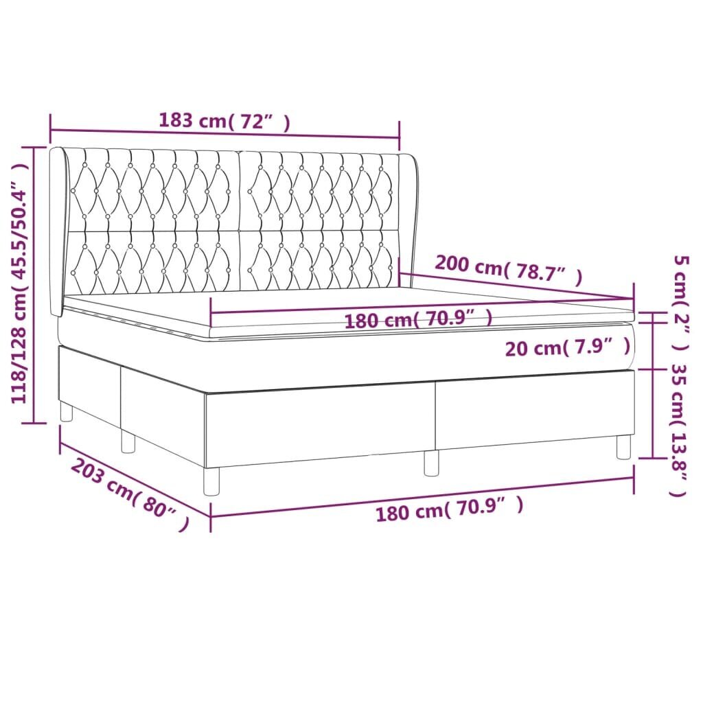 vidaXL atsperu gulta ar matraci, krēmkrāsas, 180x200 cm, audums cena un informācija | Gultas | 220.lv