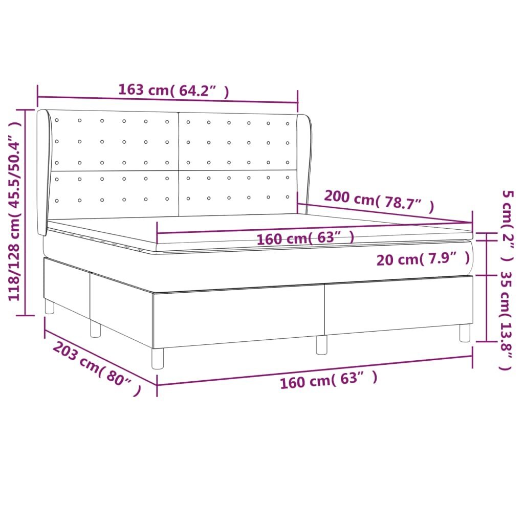 vidaXL atsperu gulta ar matraci, pelēkbrūns, 160x200 cm, audums cena un informācija | Gultas | 220.lv