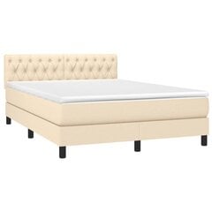 vidaXL atsperu gulta ar matraci, krēmkrāsas, 140x200 cm, audums cena un informācija | Gultas | 220.lv