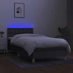 vidaXL atsperu gulta ar matraci, LED, tumši pelēks audums, 90x190 cm цена и информация | Кровати | 220.lv