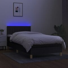 vidaXL atsperu gulta ar matraci, LED, melns audums, 100x200 cm cena un informācija | Gultas | 220.lv