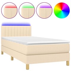 vidaXL atsperu gulta ar matraci, LED, krēmkrāsas audums, 90x190 cm цена и информация | Кровати | 220.lv