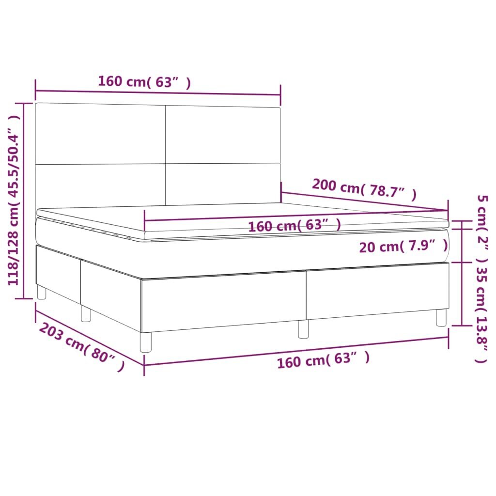 vidaXL atsperu gulta ar matraci, zils, 160x200 cm, audums cena un informācija | Gultas | 220.lv