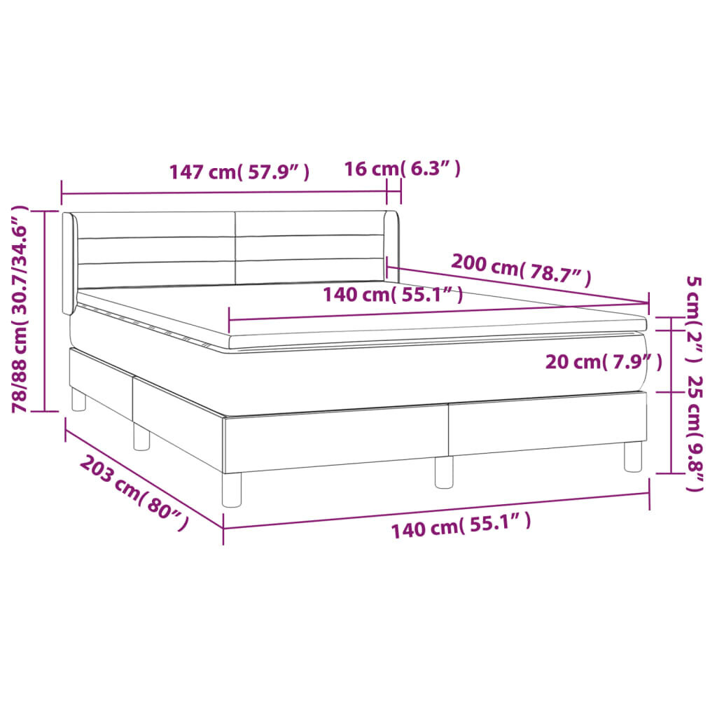 vidaXL atsperu gulta ar matraci, tumši pelēka, 140x200 cm, audums цена и информация | Gultas | 220.lv